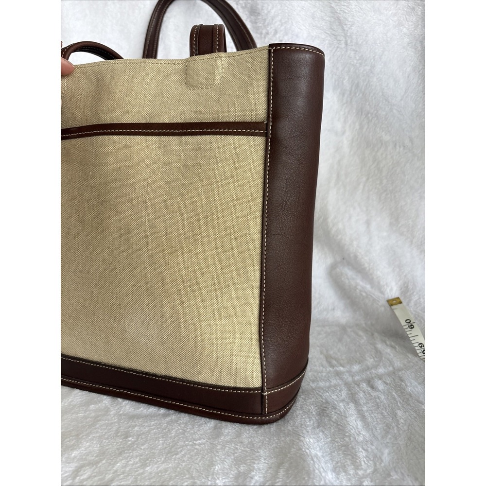 Vintage COACH Bleecker Linen Tote Bag Brown Leather 6122 90s USA - Picture 6 of 15